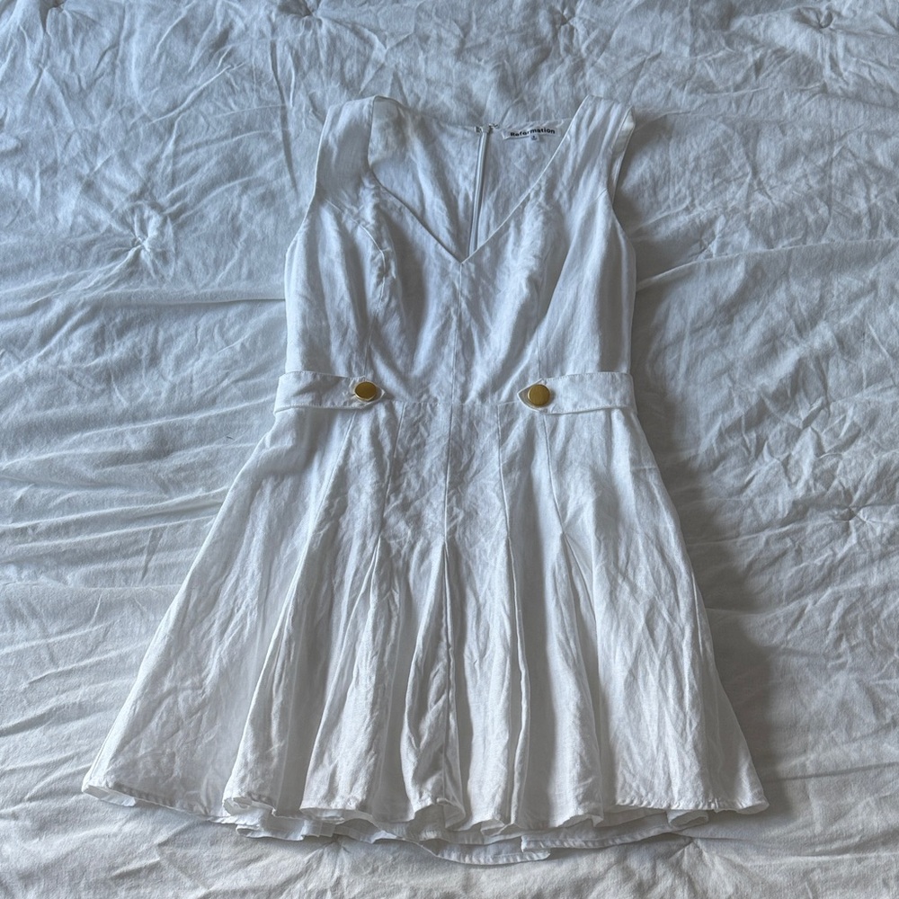 Reformation Linen White Sleeveless Dress